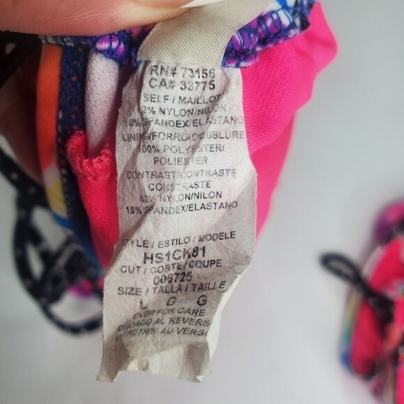 Hobie neon tropical print string bikini with zipper top large & bottom small - Picture 12 of 12